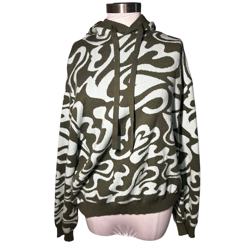Savage X Fenty Mint Abstract Swirl Knit Hoodie Sweater Womens Medium